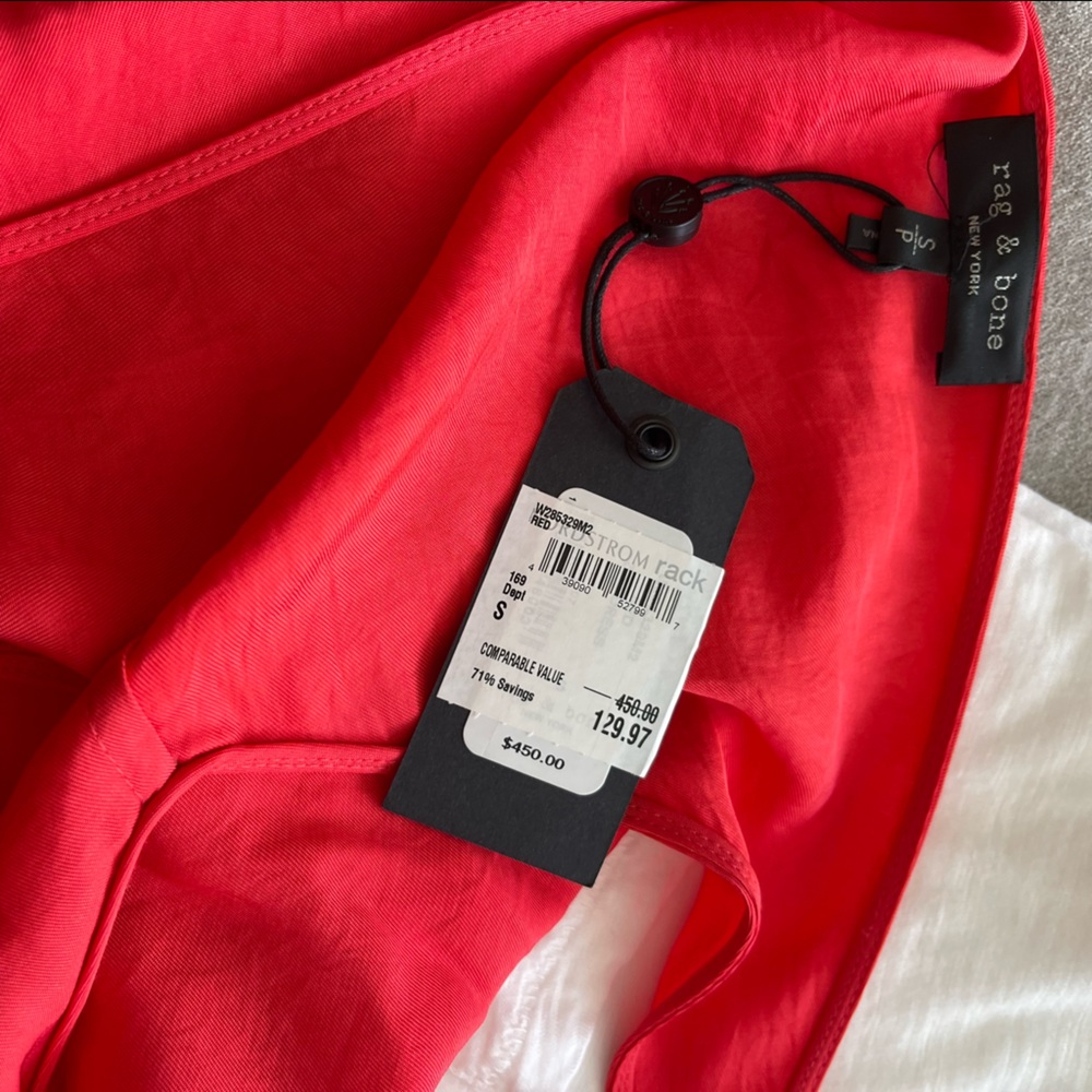 Rag & Bone Red Zoe V-Neck Flowy Dress with Black Straps - Picture 6 of 9